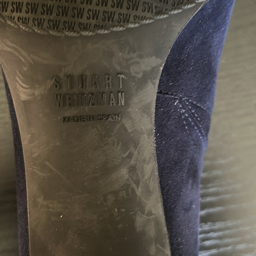 Stuart Weitzman Navy Blue Suede Heeled Booties Made in Spain Size 9.5 M - Picture 5 of 13
